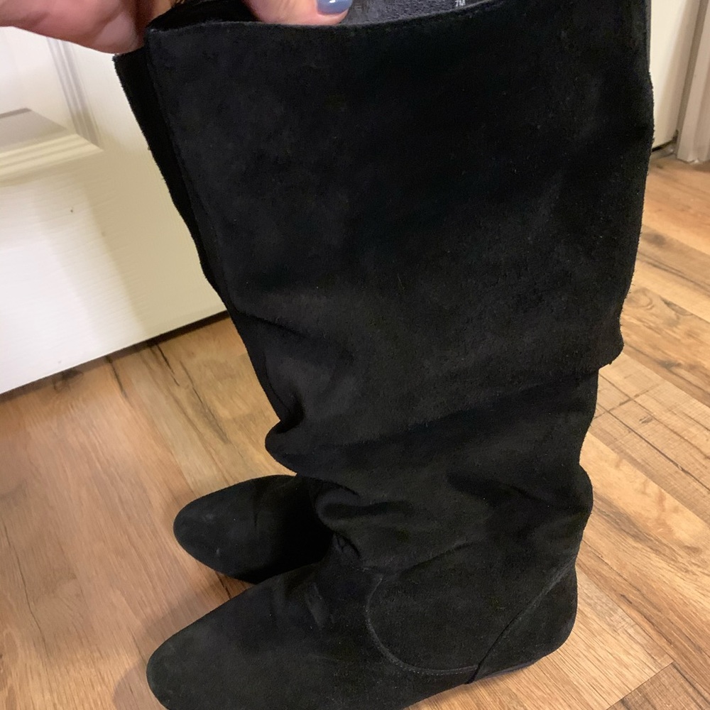 Black suede riding boots